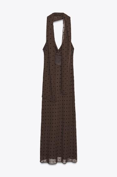 ROBE LONGUE À POIS ET FOULARD - Marron de Zara - Image 5