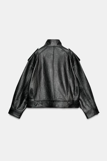 100% LEATHER BOMBER JACKET ZW COLLECTION LIMITED EDITION - Black by Zara - Image 4