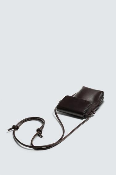 LEATHER CROSSBODY BAG - Brown by Zara