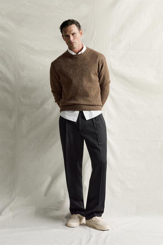 100% WOOL REGULAR FIT JUMPER - Dark khaki by Zara - Image 0