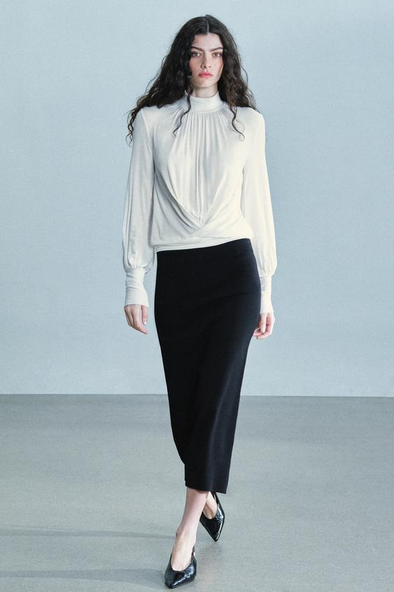 DRAPED HIGH-NECK T-SHIRT - Ecru by Zara - Image 0