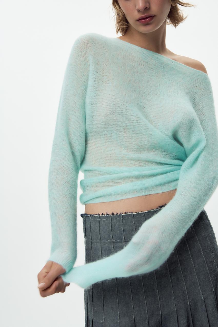 RIPPED OPEN-KNIT SWEATER - Blue