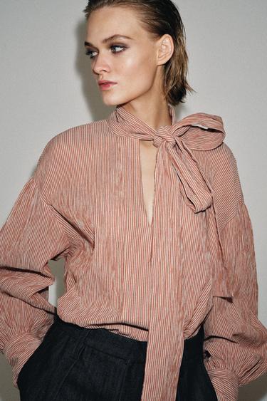 قميص برباط مخطط ZW COLLECTION - خطوط الخاص بـ Zara