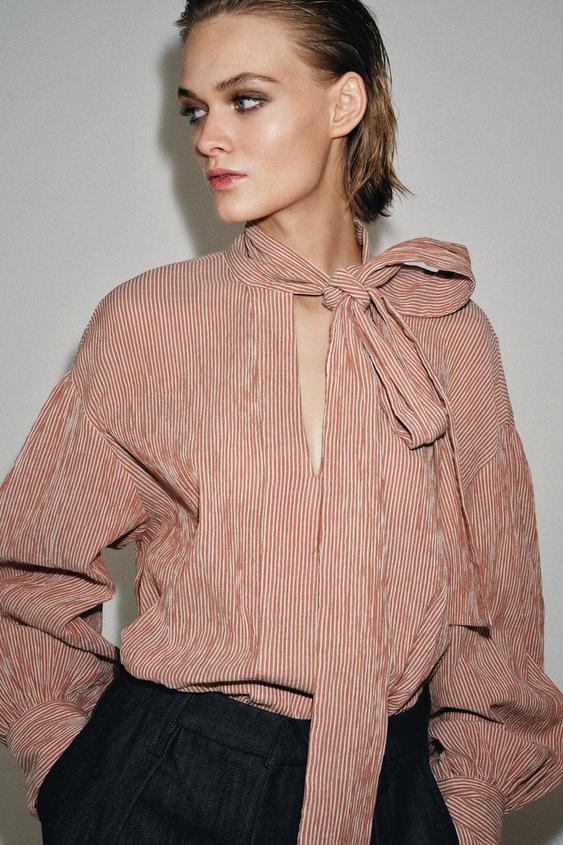 ZW COLLECTION STRIPED TIE SHIRT from Zara - $59.90