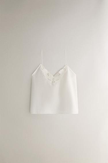 BAUMWOLLTOP MIT STICKEREI - Cremefarben von Zara - Bild 0