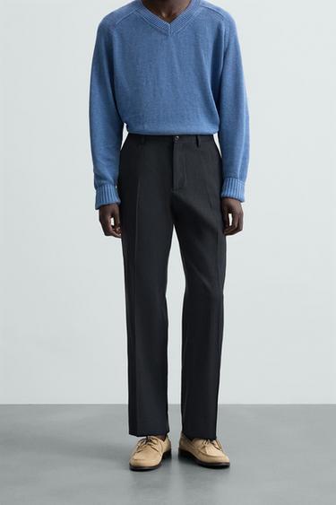 Zara HEMP WOOL SUIT PANTS - Navy blue