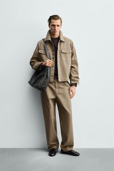 EMBROIDERED STRAIGHT-LEG TROUSERS - Tan marl by Zara