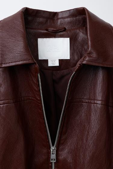 LEATHER-EFFECT BOMBER JACKET - Burgundy by Zara - Image 6