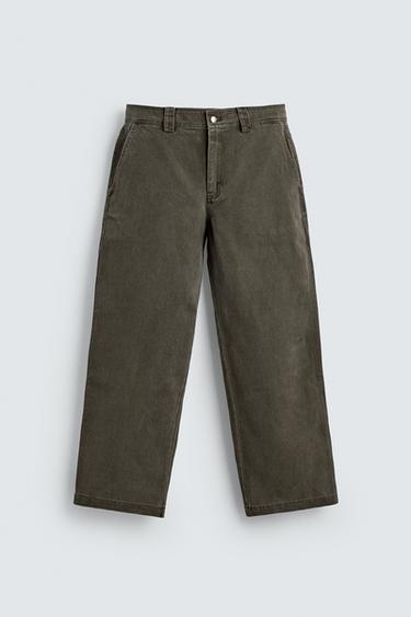 WASHED WIDE-LEG TROUSERS - Grey / Tan by Zara - Image 5