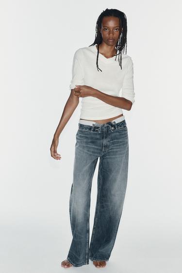 TRF FOLD-OVER WAIST MID-WAIST JEANS - Navy blue by Zara