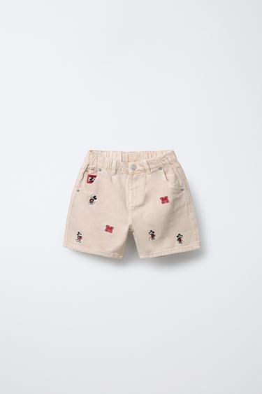 Zara MICKEY MOUSE © DISNEY EMBROIDERED BERMUDA SHORTS - Mid-ecru - Image 0
