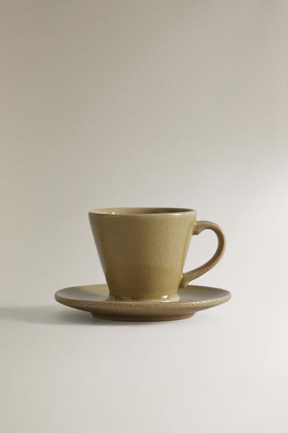 GLAZED STONEWARE ESPRESSO CUP AND SAUCER Green ZARA Ireland