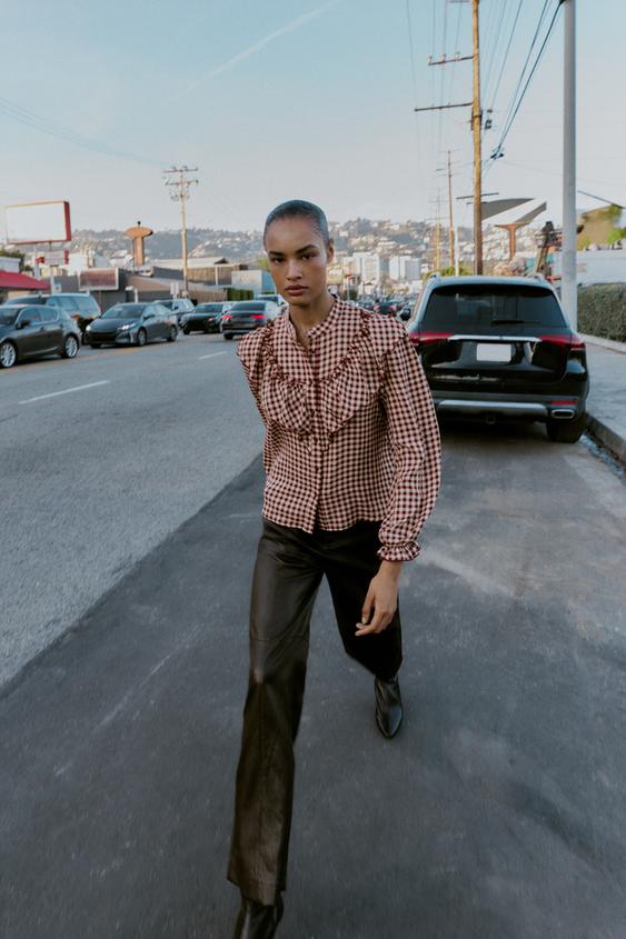 PLAID RUFFLED BLOUSE