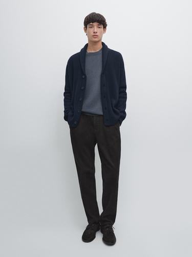 Cardigan avec col à revers en laine mélangée - Bleu marine de Zara - Image 0