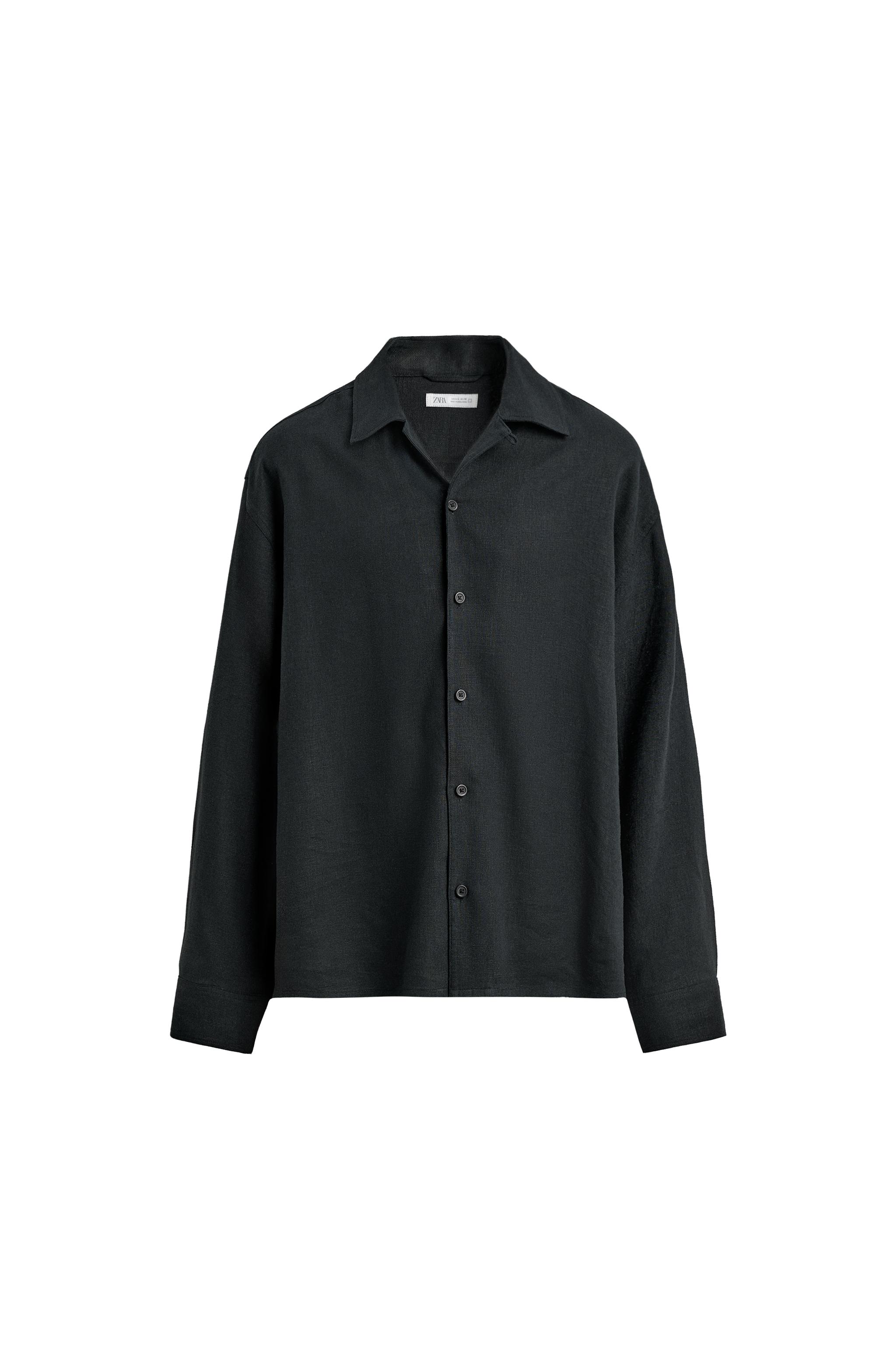 E LINEN × RAYON black L/S shirt RELAXED FIT LINEN/VISCOSE SHIRT - Black | ZARA South Africa