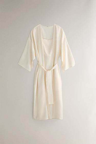 Zara PLAIN SATEEN NIGHTGOWN - Ecru - Image 0