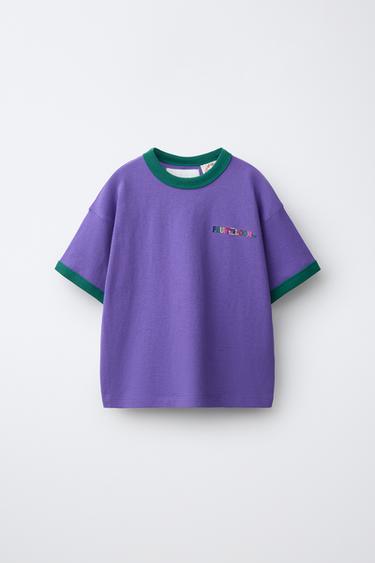 FRUIT OF THE LOOM™ EMBROIDERED CONTRAST T-SHIRT - Purple by Zara