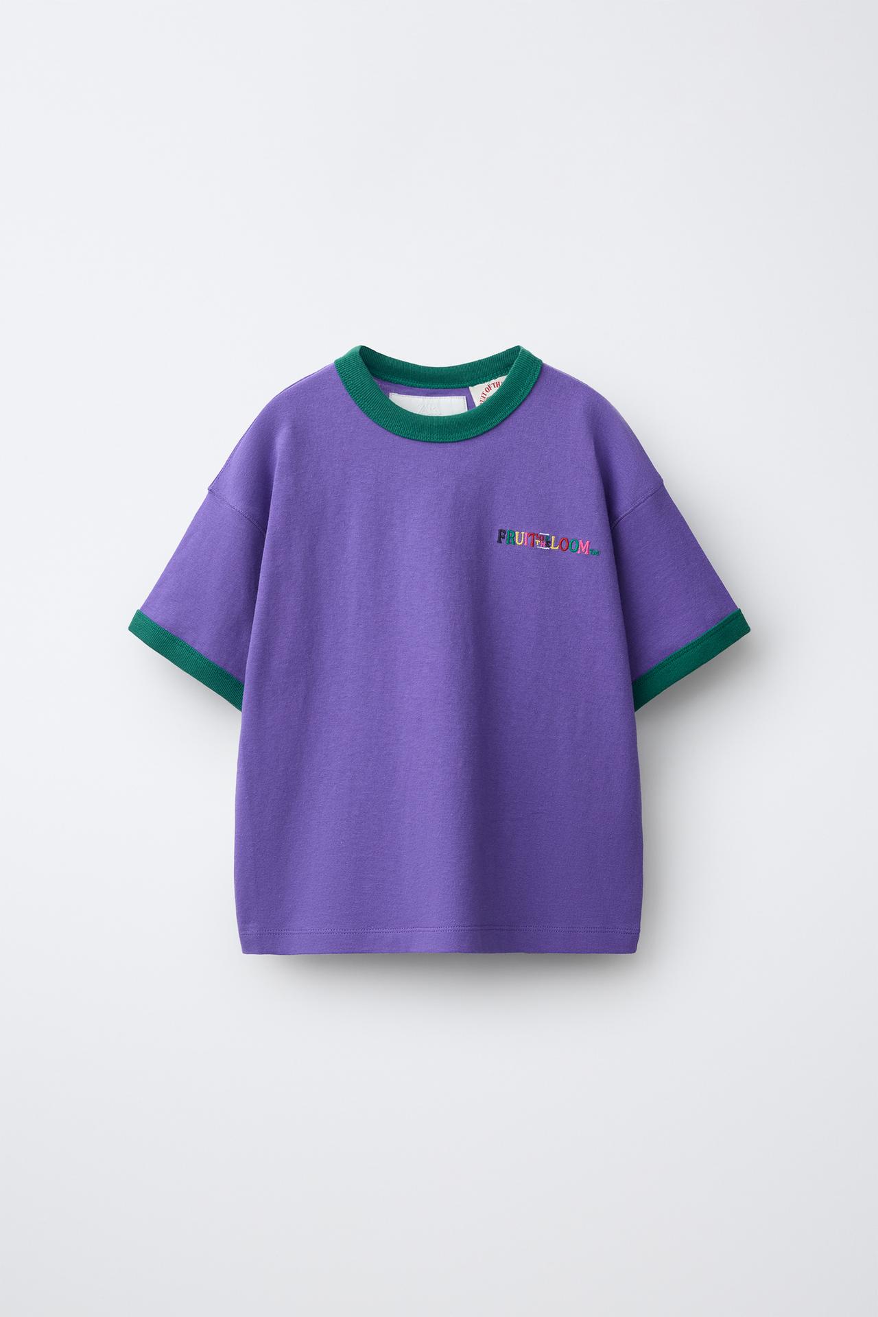 FRUIT OF THE LOOM™ EMBROIDERED CONTRAST T-SHIRT — Purple