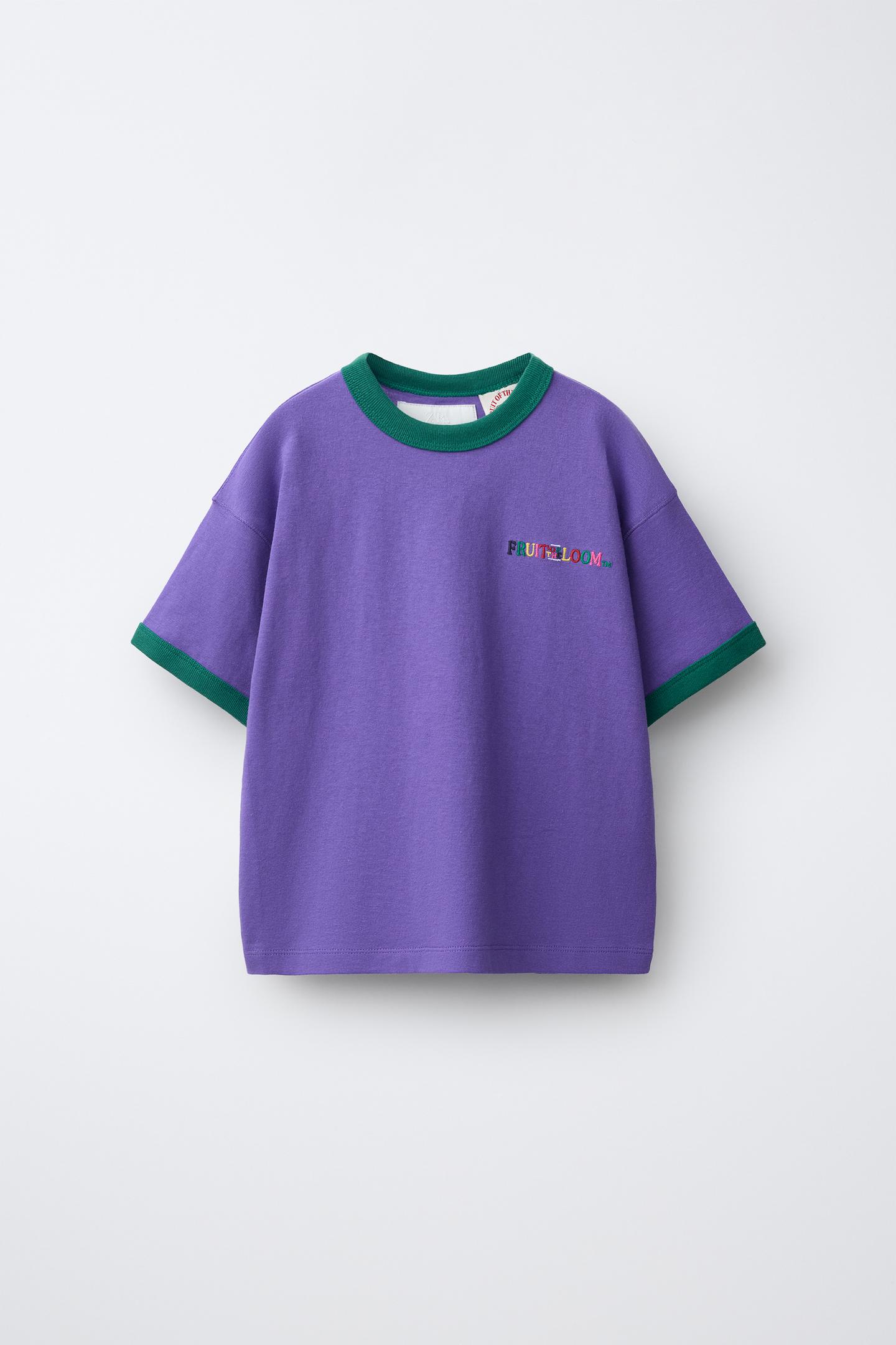Детская футболка Zara Fruit OF the Loom™ Embroidered Contrast, цвет: Фиолетовый — фото 1