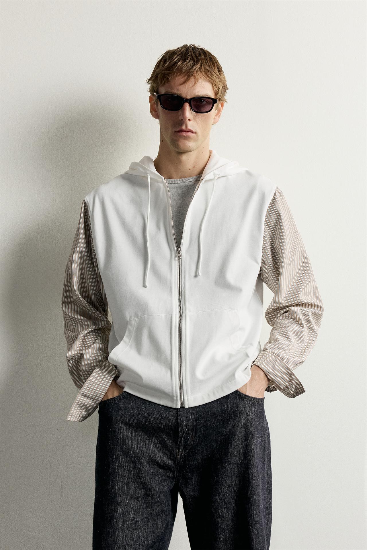 CONTRAST ZIP-UP HOODIE — White