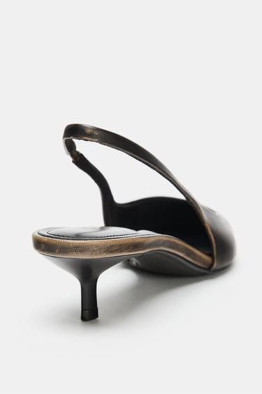 CHAUSSURES EN CUIR OUVERTES À L'ARRIÈRE - Marron de Zara - Image 4