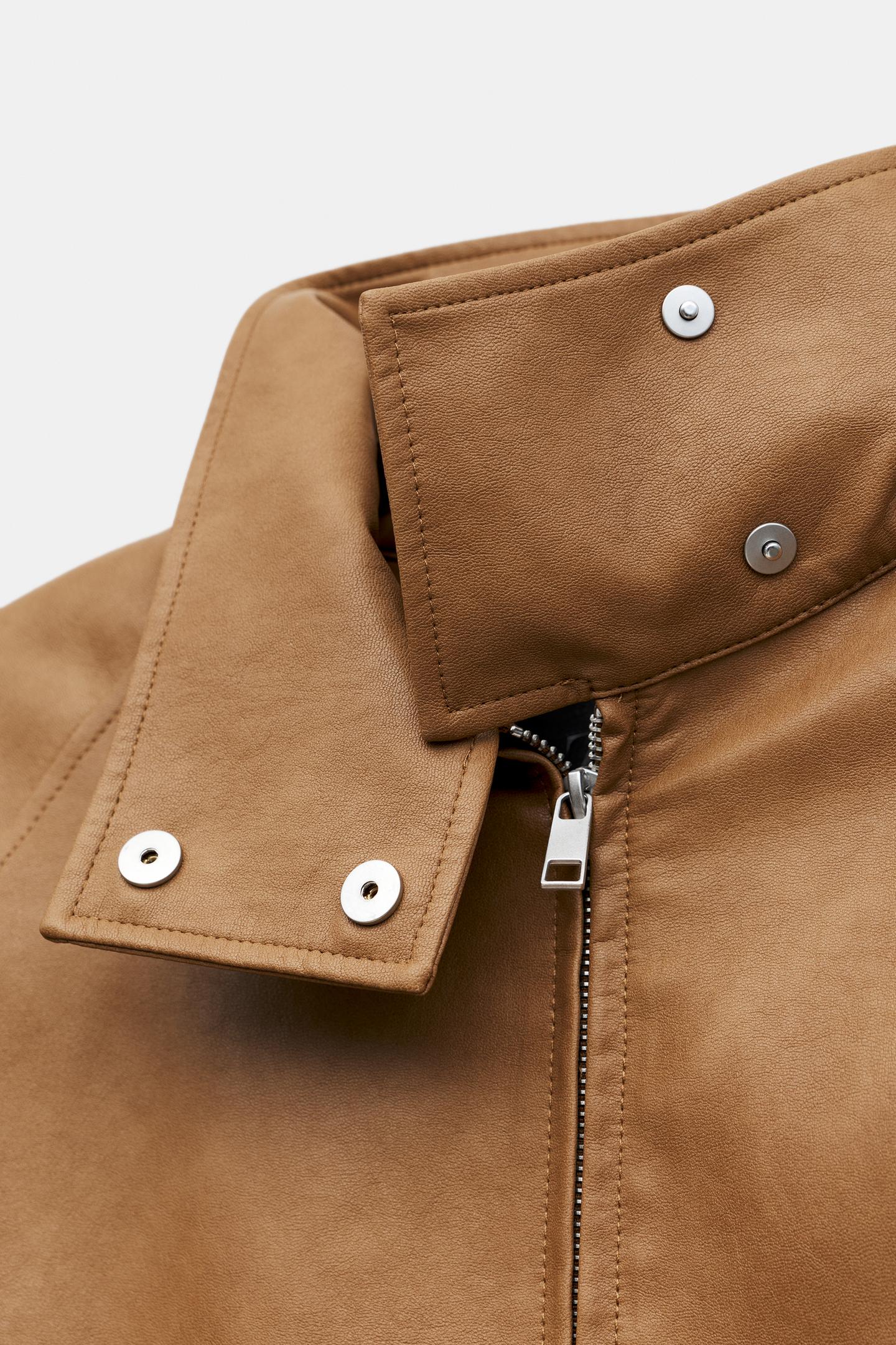 Женская куртка Zara Faux Leather Jacket ZW Collection, цвет: Верблюжий — фото 8