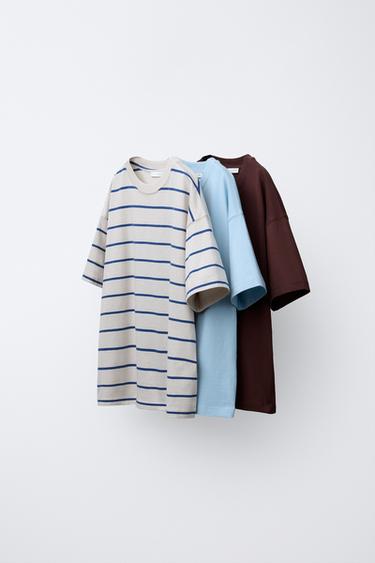 3-PACK OF STRIPED AND PLAIN T-SHIRTS - Burgundy by Zara