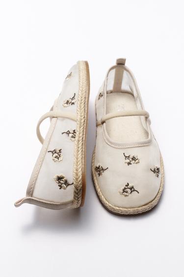 EMBROIDERED JUTE BALLET FLATS - Ecru White by Zara
