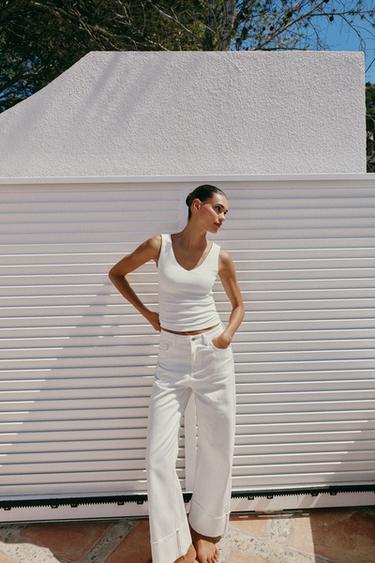Z1975 MID-WAIST BARREL JEANS WITH TURN-UP HEMS - White by Zara