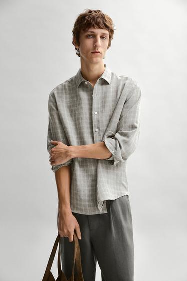 Zara 100% linen check shirt - Gray