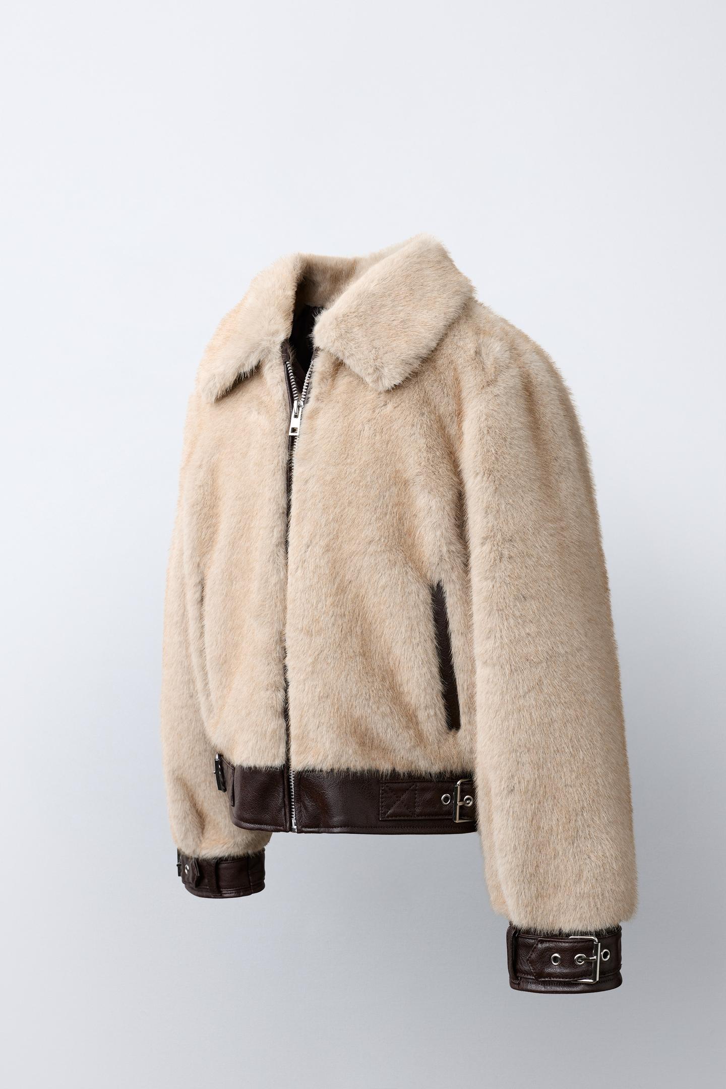 Детская куртка Zara Combined Faux Fur, цвет: Экрю / Коричневый — фото 2