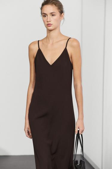 Flowing spaghetti strap midi dress — Brown 2