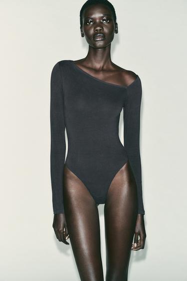 BODY ASYMÉTRIQUE MANCHE LONGUE - Plomb de Zara