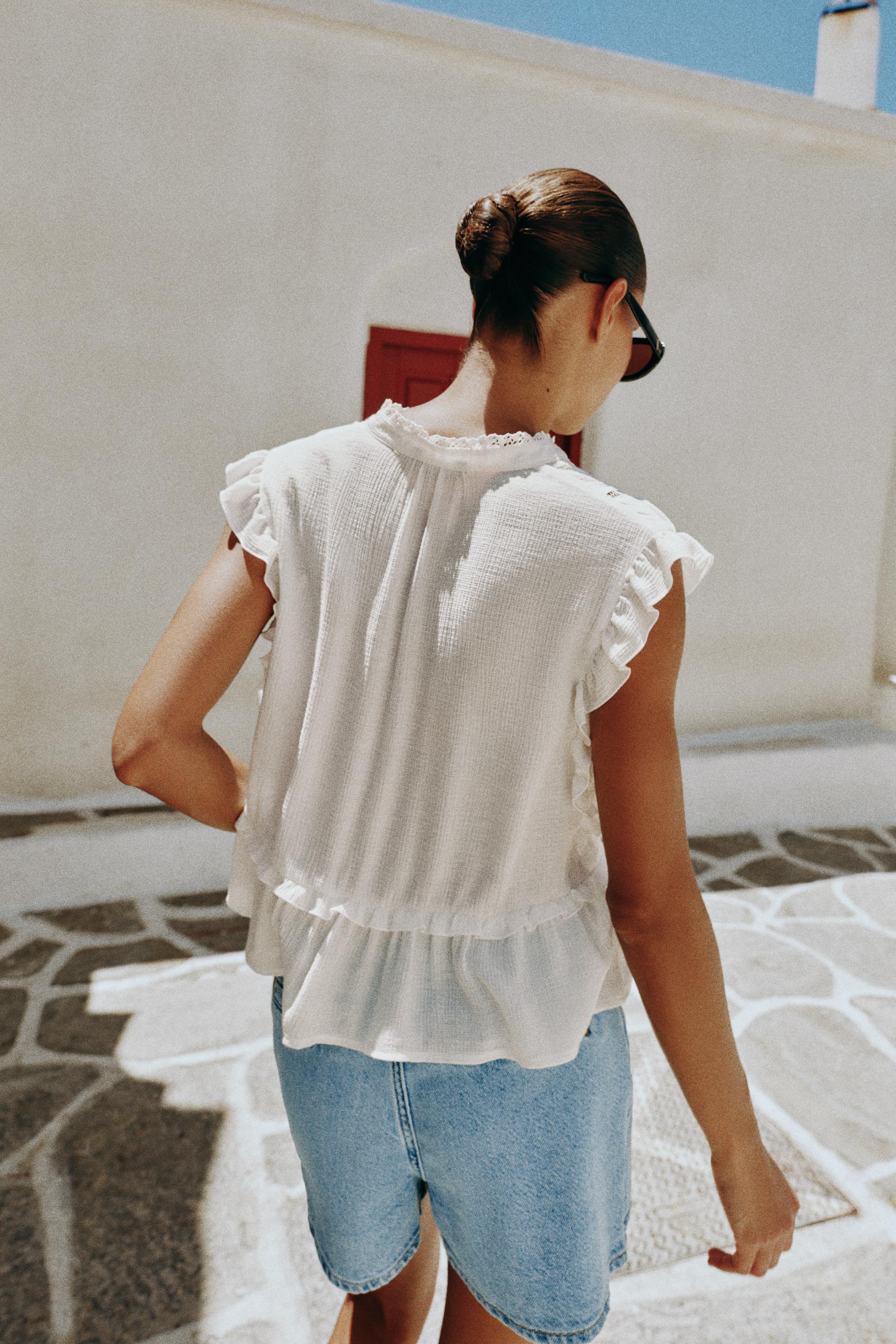 Zara İŞLEMELİ FIRFIRLI TOP görsel 5