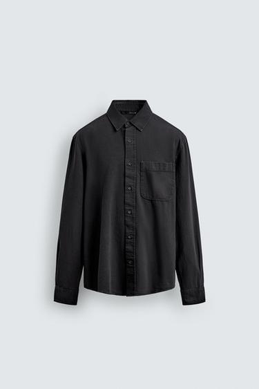 CAMISA LAVADA ALGODÓN - LINO - Carbón de Zara