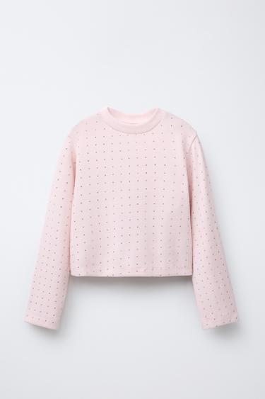 Zara SOFT TOUCH RHINESTONE T-SHIRT - Pink