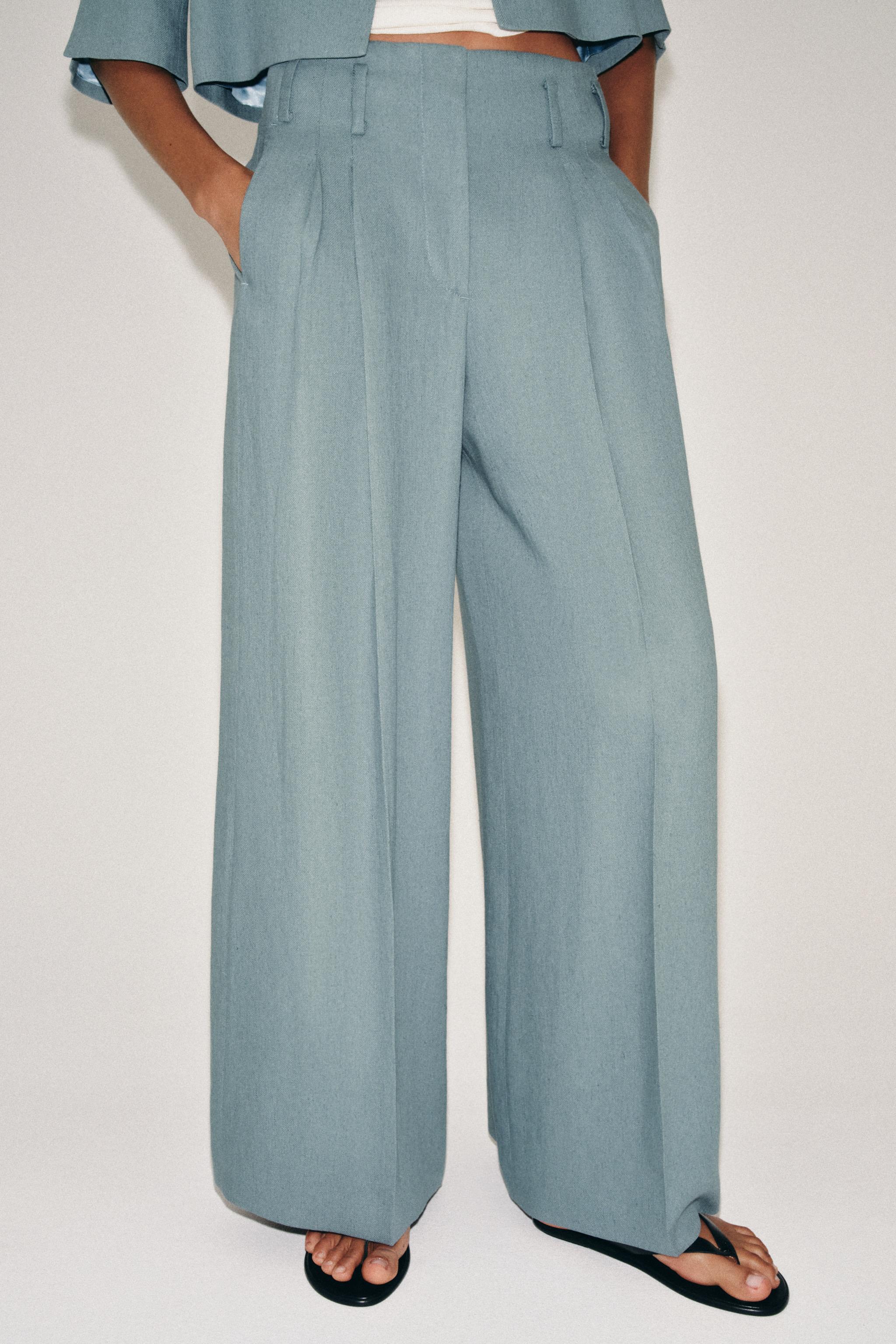 Женские брюки Zara ZW COLLECTION LINEN PLEATED PANTS — фото 4
