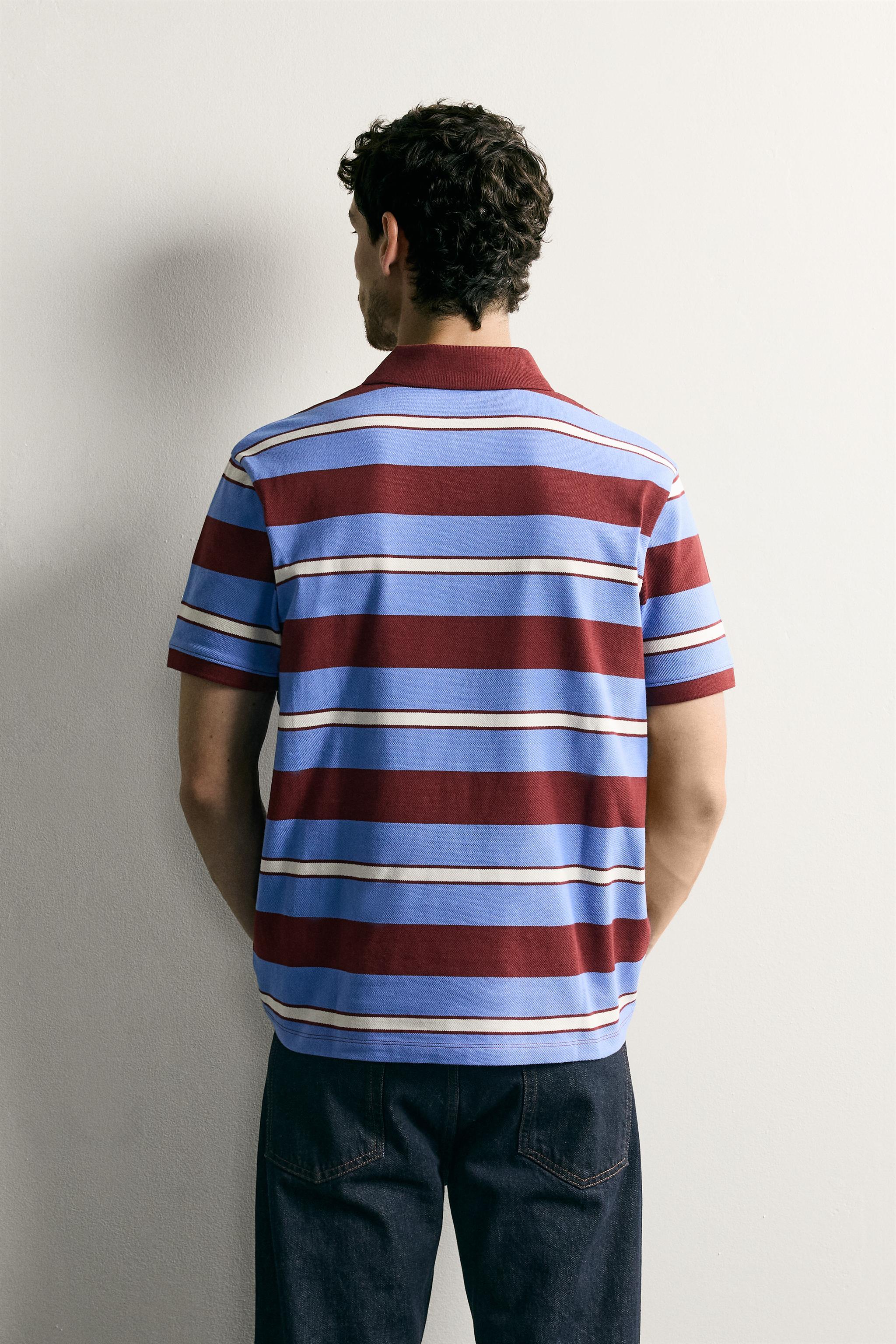 Мужские рубашки Zara REGULAR FIT STRIPED PIQUÉ POLO — фото 3
