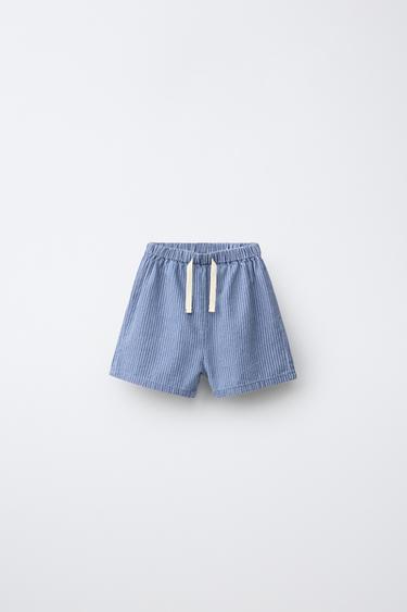 Zara STRIPED SHORTS - Bluish