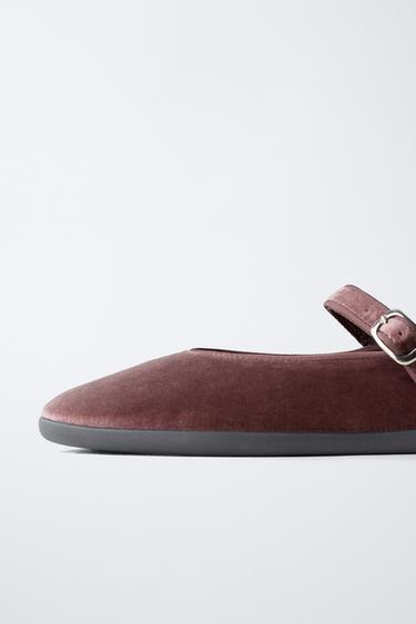 Zara VELVET BALLET FLATS - Pink