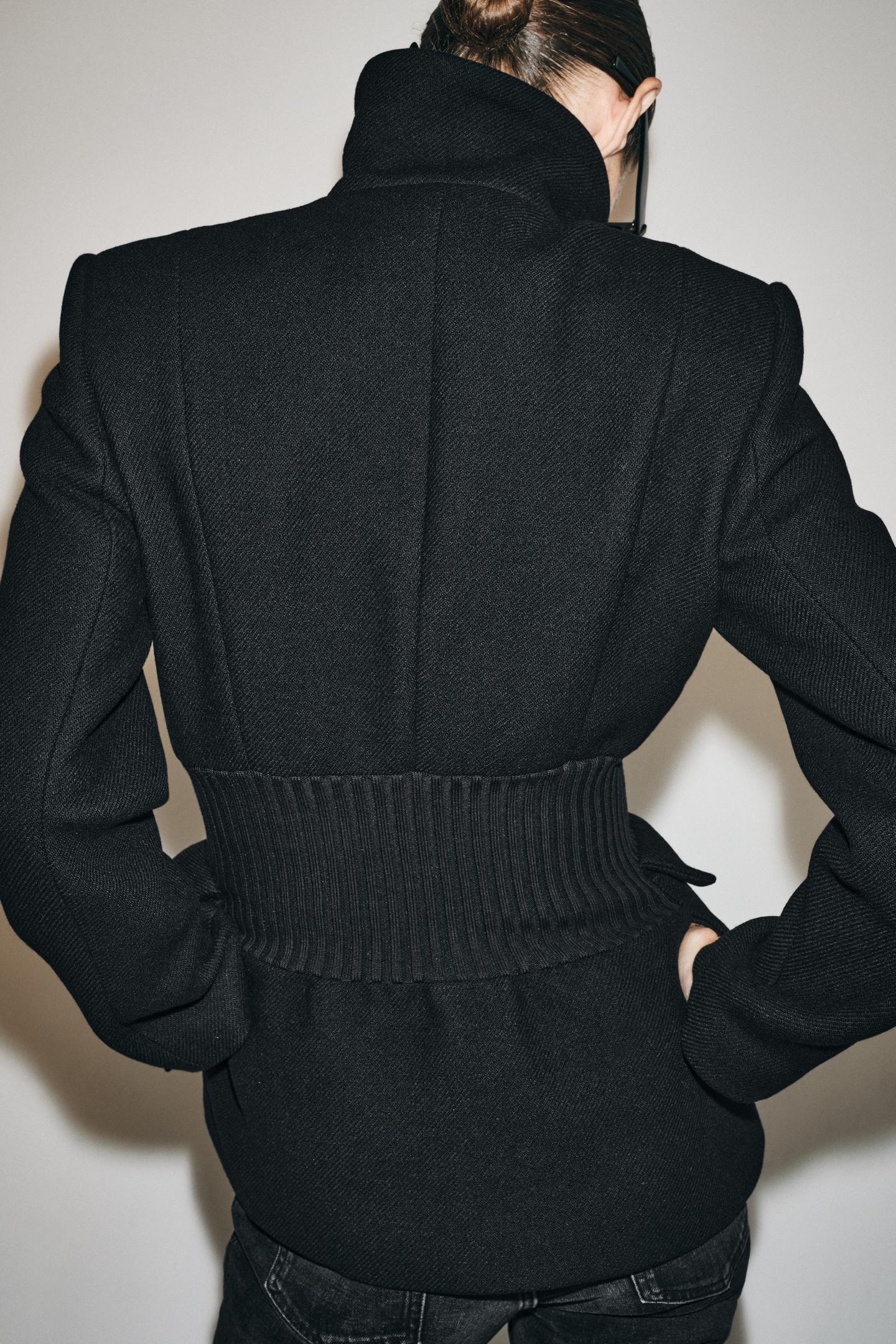 Женская куртка Zara ZW Collection Wool Blend Shoulder Pad, цвет: Чёрный — фото 3