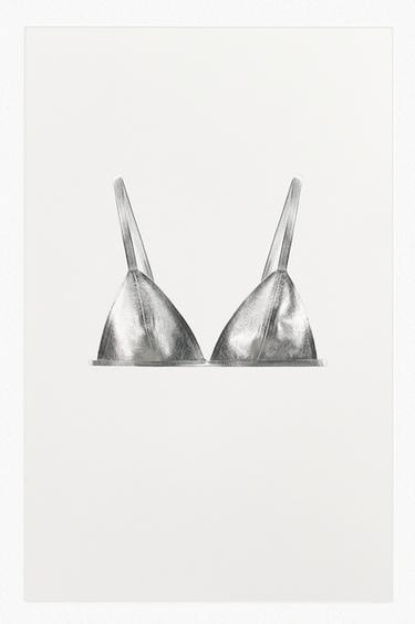 SUJETADOR METALIZADO PIEL 100% - Plata de Zara