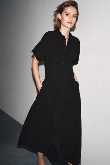 ZW COLLECTION POPLIN SHORT SLEEVE DRESS - Black by Zara
