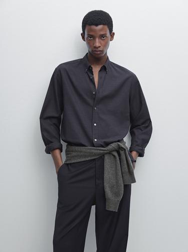 Zara Soft regular fit melange shirt - Navy blue