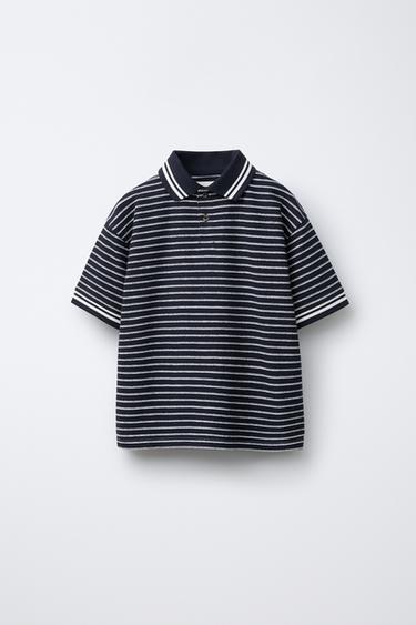 STRIPED RUSTIC POLO SHIRT - Navy blue by Zara