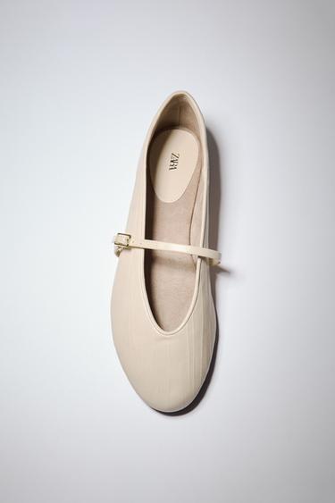 Zara LEATHER BALLET FLATS - Off White