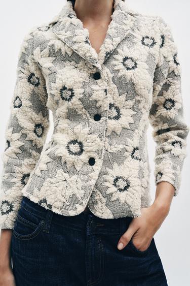 BLAZER STRUTTURA FIORI - Ecrù / Nero di Zara