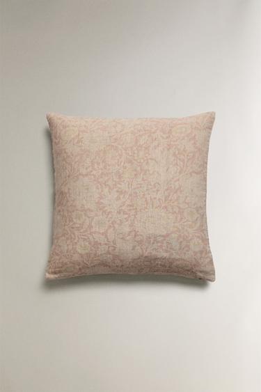 WASHED LINEN MORRIS & CO. PRINTED CUSHION COVER - Red by Zara - Image 0
