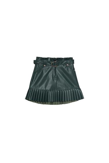 PLEATED FAUX LEATHER SKIRT