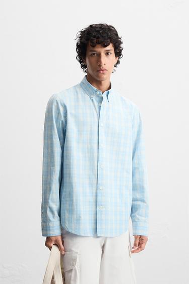 CHEMISE REGULAR FIT À CARREAUX - Bleu chiné de Zara - Image 1
